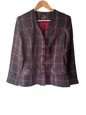 Vintage Monsoon 100% Silk Blazer Tartan Check Size 12 Pink & Green • £19.99