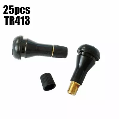 25 Pcs TR 413 Snap-In Rubber Tire Valve Stems Short Most Popular Valve Black US • $7.75