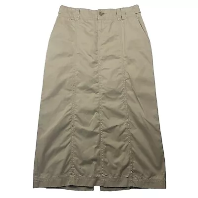 Eddie Bauer Khaki Straight Midi/Maxi Skirt Size 6 Petite 6P 100% Cotton Slit • $25.99