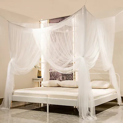 4 Corner Mosquito Net Lace Bed Canopy Princess Elegant Netting Twin To King Size • $19.99