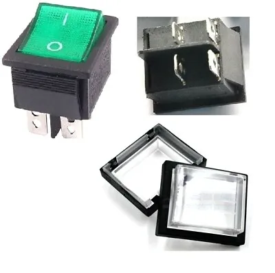 £4.95 • Buy Rocker Switch 16A Green ON-OFF Double Pole 4 Pin 240V & Weatherproof Cover