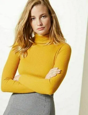£8.99 • Buy WOMEN RIBBED ROLL NECK JUMPER TOP LADIES RIB POLO NECK LONG SLEEVE TOP Plus 8-30