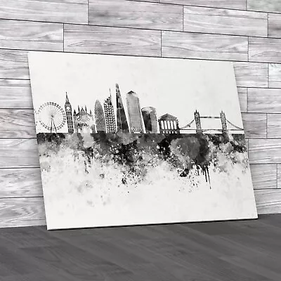 London Skyline Watercolor Captivating V2 Cityscape Black White Canvas Print • £14.95