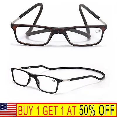 Hanging Folding Magnetic Reading Eyeglasses Glasses Front Click Connect Neck NEW • $9.99