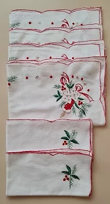 £11.99 • Buy Christmas Embroidered Linen Napkins 4x 38x37.5cm 2x Plainer 45x32cm Some Marks