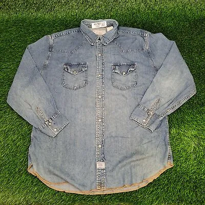$28.50 • Buy Vintage LEVIS Western Chambray Denim Snap Button Shirt 2XL Faded Double-Pocket