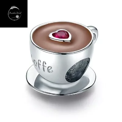 £16.99 • Buy Genuine Sterling Silver 925 I Love Coffee Cup Heart Bead Charm For Bracelets