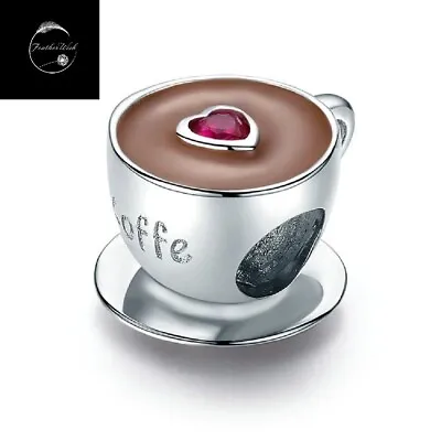 Genuine Sterling Silver 925 I Love Coffee Cup Heart Bead Charm For Bracelets • £15.40