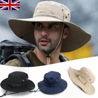 Men's Outdoor Beach Festival UV Sun Hat Bucket Cargo Safari Wide Brim Breathable • £3.49