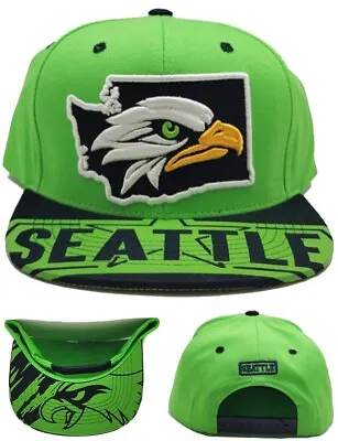 Seattle New Top Level State Fill Seahawks Colors Green Blue Era Snapback Hat Cap • $19.99