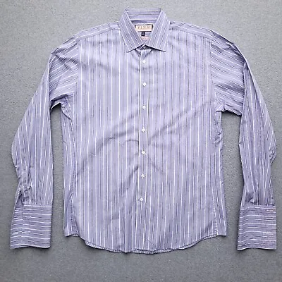 Thomas Pink Dress Shirt 16.5 36 Slim Fit Blue Stripe French Cuff Size Mens • $24.99