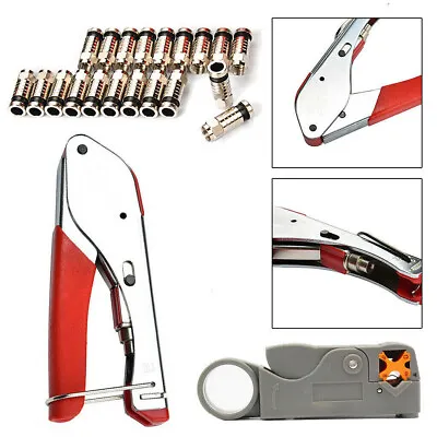 UK F Compression Stripper Tool Coaxial Crimping Crimper+20 RG6 RG59 Connectors • £15.99