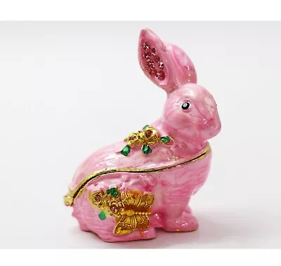 Bejeweled Enameled Animal Trinket Box/Figurine With Rhinestones- Bunny Rabbit • $14.99