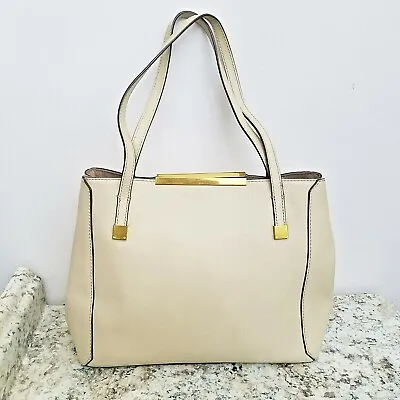 J Crew Claremont Leather Tote Tan Beige Magnetic Architectural Handbag Purse • $19.34