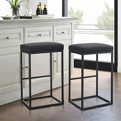76CM Height Bar Stools With Footrest Breakfast Bar Chair Of Pu Leather Black • £103.99