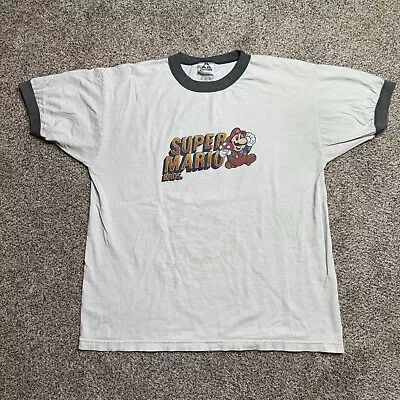 A1 Vintage 90s Super Mario Bros Video Game Shirt Men’s Size XL White Blue Ringer • $19.99