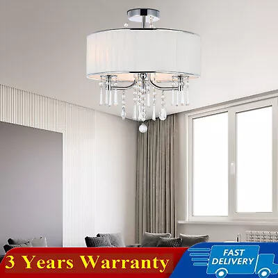 Modern Drum Shade Ceiling Light Crystal Chandelier Hanging Lamp Pendant Fixture • $68.40