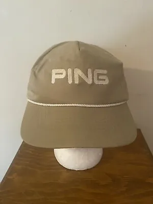 Vintage PING Golf By Karsten Ajustable Hat Cap Khaki Rope Ribbon Made In USA • $39.42