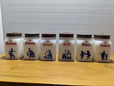 $34.99 • Buy Lot Of 6 Vintage McKee Milk Glass Dutch Spice Jars