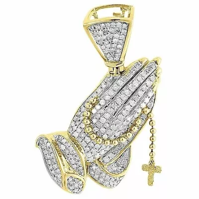 Real Moissanite 1.60Ct Praying Hand Rosary Cross Pendant 14K Yellow Gold Plated • $159.99