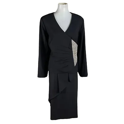 Midnight Velvet Women Polyester Stretch Skirt Suit Size 16W Black Beaded Ruffle • $64.97