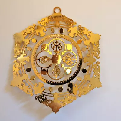 Vintage? Gold Tone ORNAMENT Brass Metal Filigree 3D Snowflake Fleur De Lis 3  • $9.95