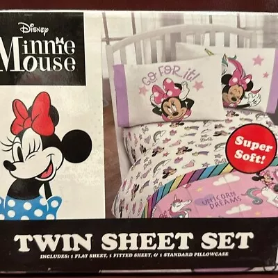 Dinsey Minnie Mouse Unicorn Twin 3-Piece Sheets Set • $50