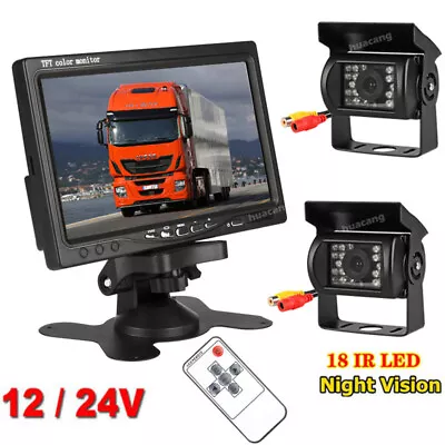 Truck Trailer Motorhome Bus Dual Rear View Reverse Backup Camera 7  Monitor Kit • $79.99