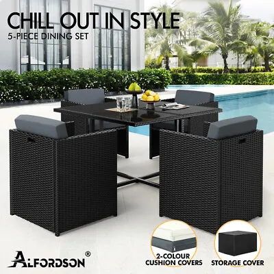 ALFORDSON Outdoor Dining Set 5 PCS Table Chairs Patio Lounge Wicker Furniture • $469.95