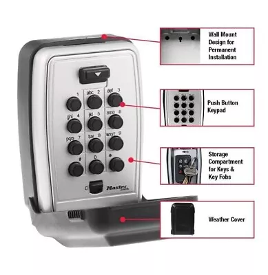 Master Lock 5423D 3-1/8 W In. Combination Push Button Wall Mount Lock Box • $24