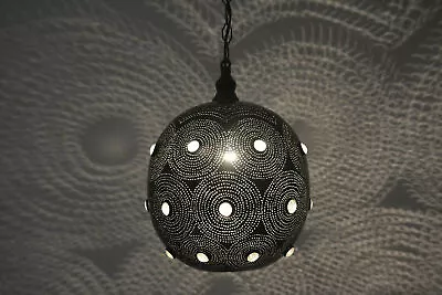 Handcrafted Moroccan 12  Jeweled Black Oxidize Brass Hanging Lamp Pendant Light  • $209.64