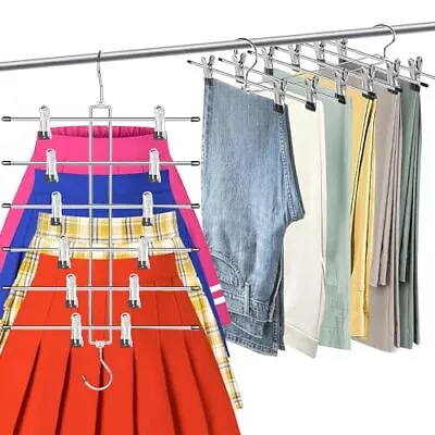 3 Pack 6-Tier Metal Skirt Hanger With Clips For Slacks Trousers Shorts Towels • $31