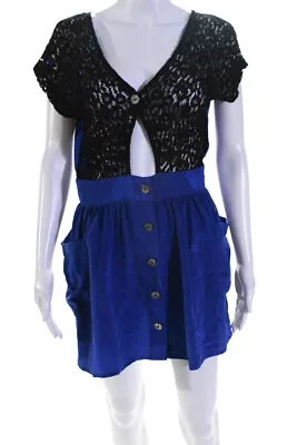 Myne Womens Silk Lace Back Short Sleeve A Line Dress Blue Size 0 LL19LL • $19.99