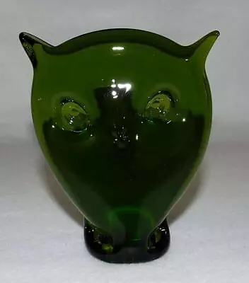 Vintage Viking Glass Green Owl Figurine Paperweight MCM Hand Blown Art 5  X 4  • $33.52