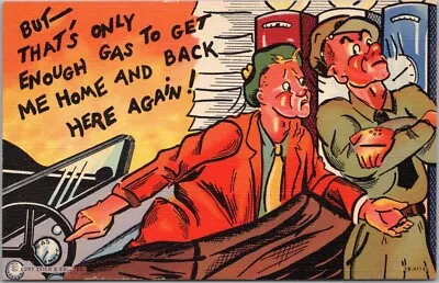 Vintage 1940s WWII Comic Postcard  That's Only Enough Gas--  Rationing / UNUSED • $6