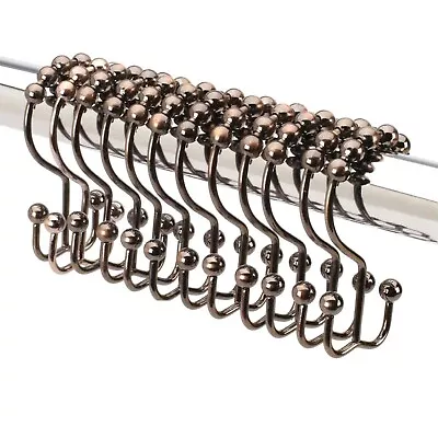 $7.99 • Buy 12 Pack Metal Shower Curtain HOOKS RINGS Double Glide Roller Set Bronze