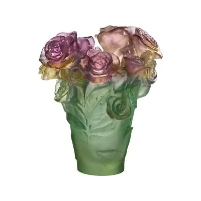 New Daum France Numbered Ed Rose Passion Green & Pink Vase #05287 Brand Nib!! • £1158.16