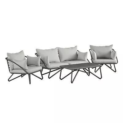 £369.99 • Buy 4PC Garden Lounge Conversation Set Outdoor Sofa Chairs Coffee Table Grey Cocos