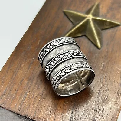 Vintage Cigar Band Braided Sterling Silver Ring Stacked .75  Tall  Sz 5.25 • $34