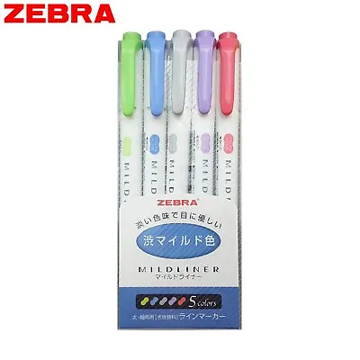 Zebra Mildliner Highlighter Twin Tip WKT7-5C-NC | 5 Cool Colour Marker Pen • $30.69