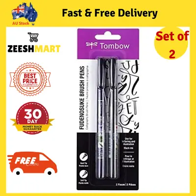 Tombow Fudenosuke Brush Calligraphy Brush Pen 2 Pens Set AU • $16.84