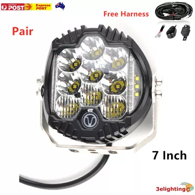 Pair 7 Inch OSRAM Round LED Driving Lights Spot Black OffRoad Truck Headlight • $59.99