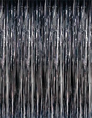 Black Metallic Fringe Curtain Party Room Decor 3' X 8' • $7.99