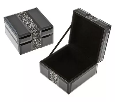 JM By Julien Macdonald Set Of 2 Studded Mirrored Trinket Jewelry Boxes-Black-NEW • $49.95