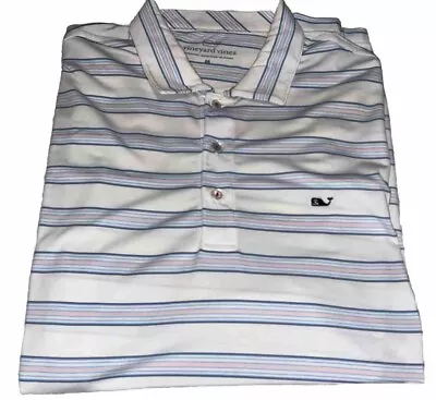 Vineyard Vines Performance Golf Polo Mens M Short Sleeve Blue Pink Striped • $19.95