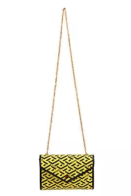 Versace Women's Leather & Canvas Logo Print  Gold Chain Strap Shoulder Bag • $780.12