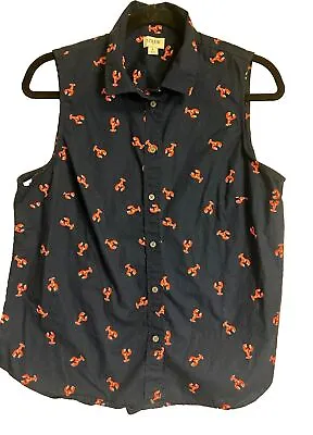 J.Crew Womens Blue Lobster Size L Button Up Collared Sleeveless Print Vest Top • $18.68