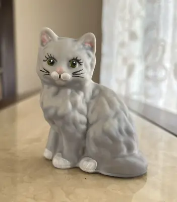 Mosser Glass Kitty Gray And White Cat Figurine • $34.99