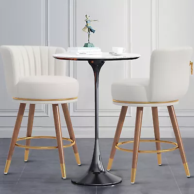 Upholstered Counter Stools 27  Swivel Bar Chairs Set Of 2 With Footrest White • $196.99