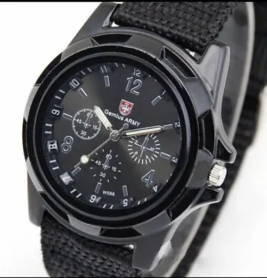 Men's Slim Watch Swiss Military Army Sport Wristwatch Analog Canvas Strap Quartz • £10.95